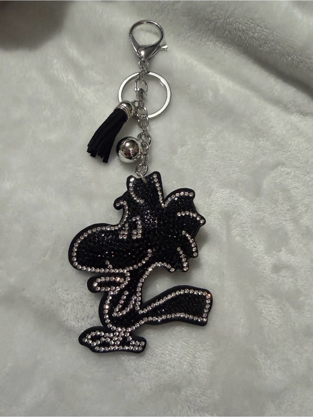 Black Rhinestone Cartoon Tassel Key & Card Holder Charm